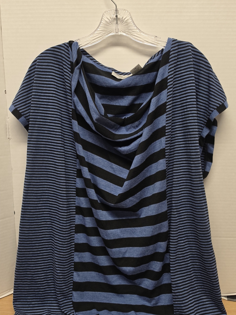 Allison Brittney Blue & Black Striped Draped Neck Tunic